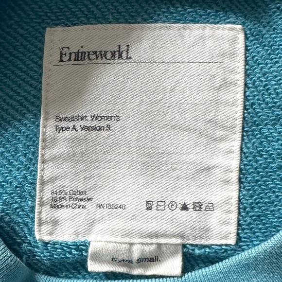 Entireworld Type-A supersoft turquoise cotton sweatshirt everybody.world XS S - Picture 4 of 8